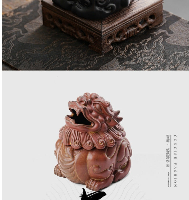 Ceramic Zen mythical beast Kirin plate incense burner mugwort agarwood Suan Ni sandalwood incense burner tea pet creative ornaments