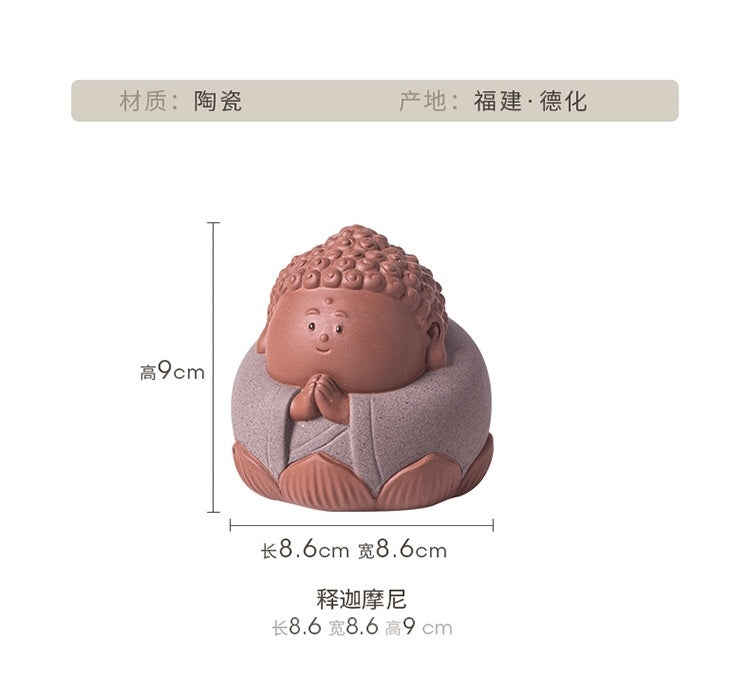 [Auspicious pattern embellishment] Cute Q version little Tathagata purple sand tea pet ornaments Guanyin Bodhisattva crafts Zen tea room desktop decorations