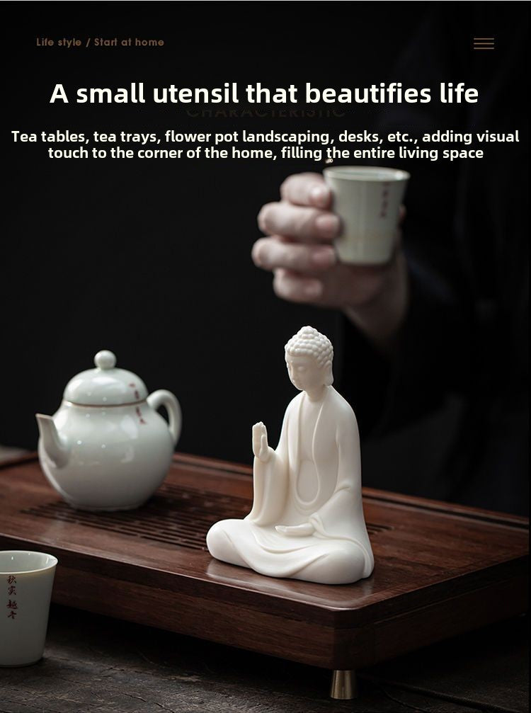 White porcelain small Buddha tea pet tea play can be raised Zen Buddha statue ornaments boutique Creative safety decoration crafts