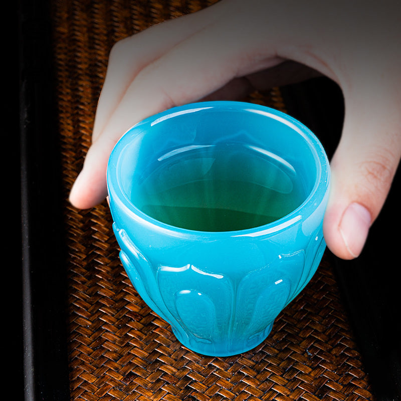 [Transparent cup body] Rongshantang Ice Blue Jade Porcelain Lotus Master Cup Tea Tasting Glass Zen Large Single Cup Jianzhan Tea Cup Kung Fu Tea Set