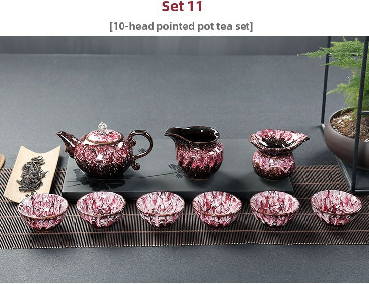 Kung Fu tea set household complete set office reception Jianzhan kiln change Jun kiln living room teapot tea cup simple