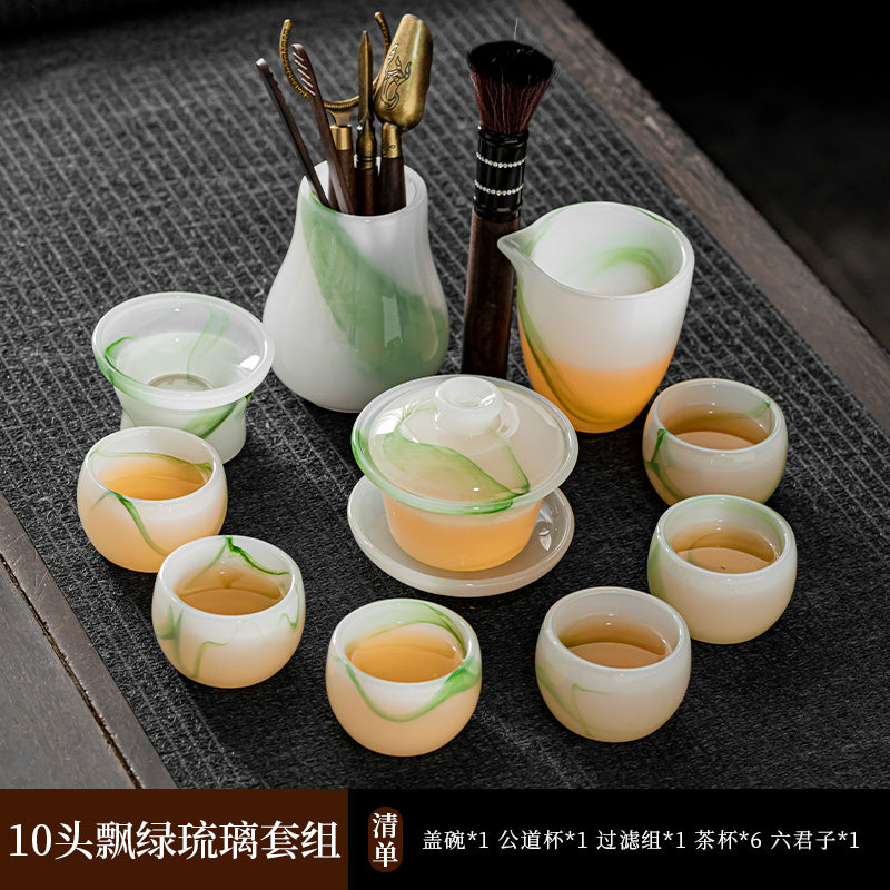 Mutton Fat Jade Porcelain Glass Kung Fu Tea Set 2025 New Light Luxury High-end Home Boutique High-end Tea Cup Set