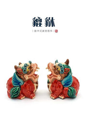 Ceramic Chinese Style Lucky Pixiu Home Decor Living Room Ornament Jiaozitao Tianlu Auspicious Beast Office Desk Opening Decoration Gift