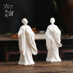 Mutton-fat jade creative tea pet ornaments ceramic Zen ornaments living room tea ceremony accessories decoration new Chinese style white porcelain figures