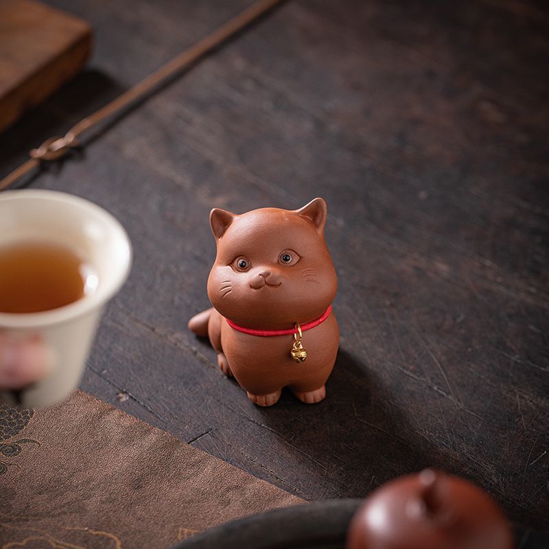 Yuxuan purple sand tea pet cute cat ornaments bell lucky cat creative tea play tea art home desktop ornaments