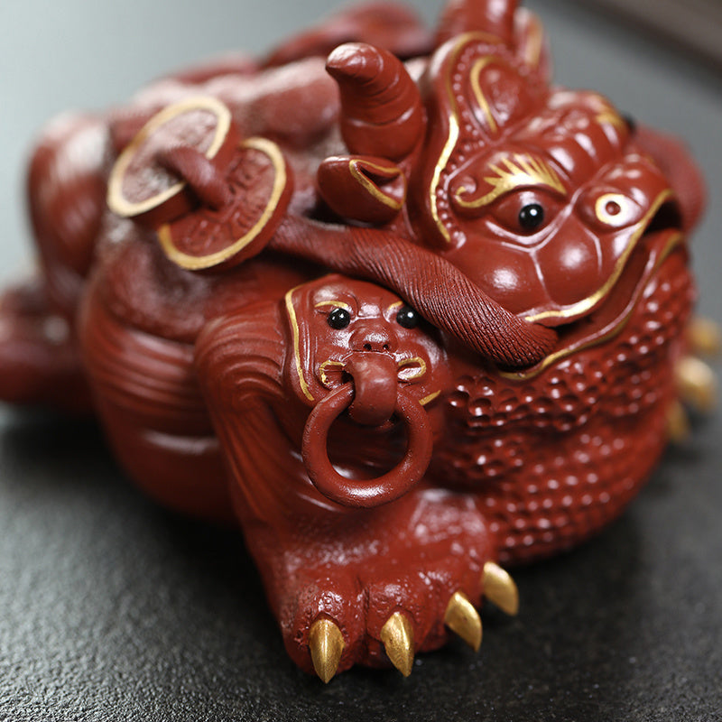 Purple sand Yixing Jinchan tea pet fortune ornaments handmade tea set toad Dahongpao tea table boutique can be raised