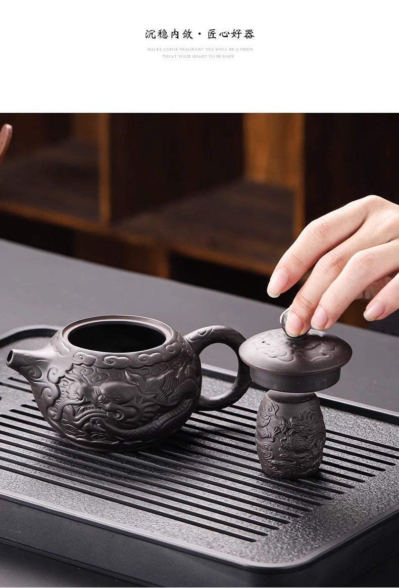 Longteng Sihai luxury purple sand tea set household tea tray office reception Kung Fu teapot covered bowl teacup