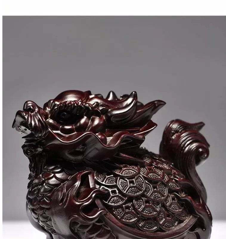 Ebony wood carved dragon turtle ornaments mahogany carving crafts solid wood dragon head turtle basalt home office decoration