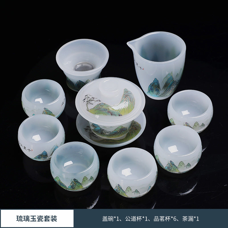 Chinese tea set glass good luck tea set a set of household tea cups ceramic Chinese style gift office a complete set