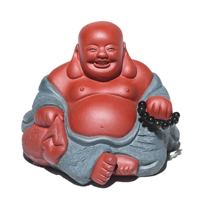 Large boutique Maitreya Buddha Yixing purple sand tea pet small Buddha ornaments handmade powder paste tea play Kung Fu tea set little monk