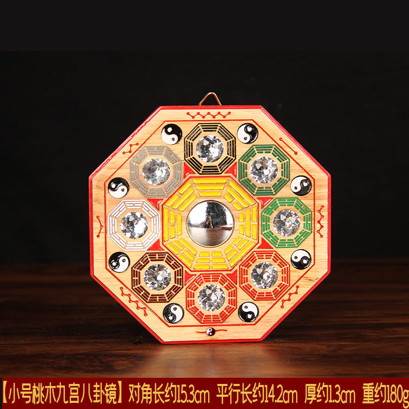 Peach wood Bagua Yin Yang painted Jiugong pendant home door concave mirror plane mirror convex mirror Tai Chi