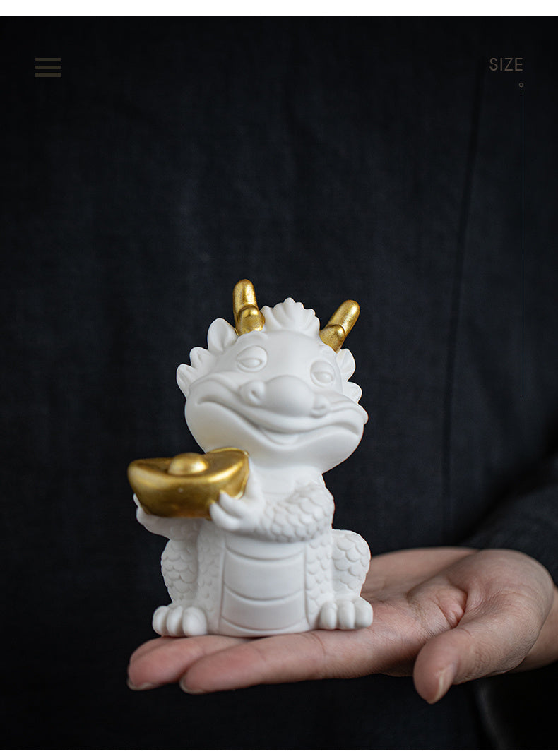 Creative white porcelain cute zodiac dragon tea pet ornaments lucky dragon tea ceremony tea play tea table decoration mascot gift