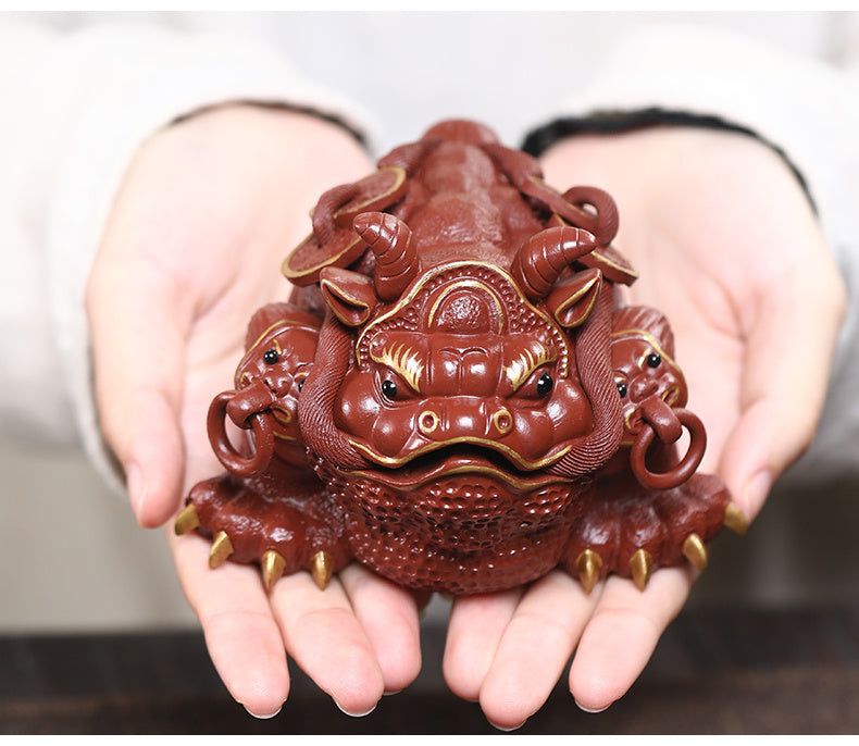 Purple sand Yixing Jinchan tea pet fortune ornaments handmade tea set toad Dahongpao tea table boutique can be raised