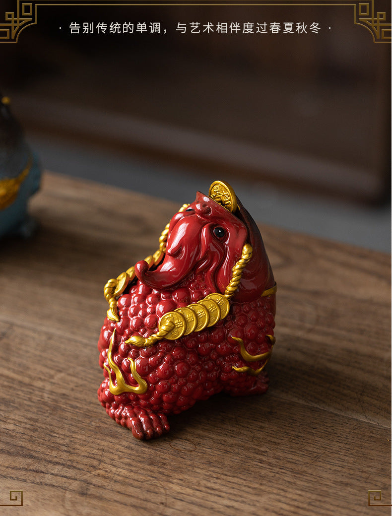 Dehua living room red ceramic golden toad opening business fortune three-legged toad large office porch crafts ornaments