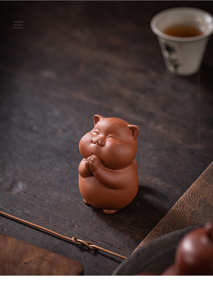 Yuxuan purple sand tea pet cute cat ornaments bell lucky cat creative tea play tea art home desktop ornaments