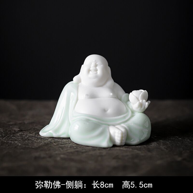 [Exquisite Ceramics] Dehua White Porcelain Maitreya Buddha Zen Tea Pet Ornaments Little Monk Tea Tray Tea Ceremony Supplies Accessories Car Decoration Supplies