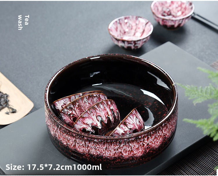 Kung Fu tea set household complete set office reception Jianzhan kiln change Jun kiln living room teapot tea cup simple