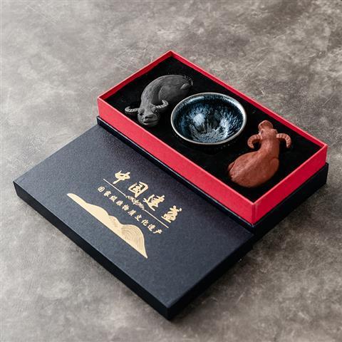 Shengyao purple sand ox turning the world Jianyang Jianzhan tea cup Baihuamu tea pet ornaments gift boutique iron tire oil drop