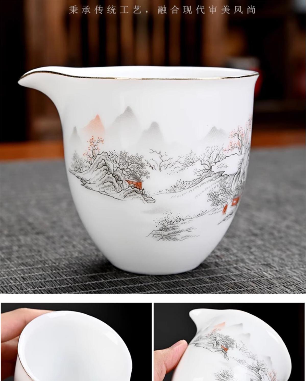 Ice-type mutton-fat jade white porcelain Kung Fu tea set home office reception ceramic covered bowl tea cup high-end gift box