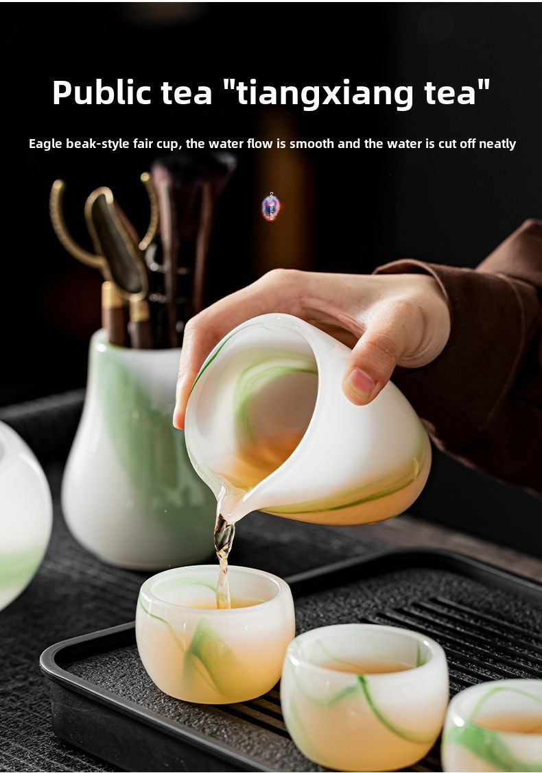 Mutton Fat Jade Porcelain Glass Kung Fu Tea Set 2025 New Light Luxury High-end Home Boutique High-end Tea Cup Set