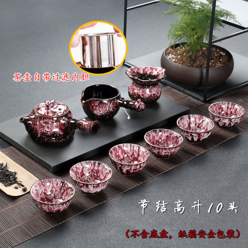 Kung Fu tea set household complete set office reception Jianzhan kiln change Jun kiln living room teapot tea cup simple