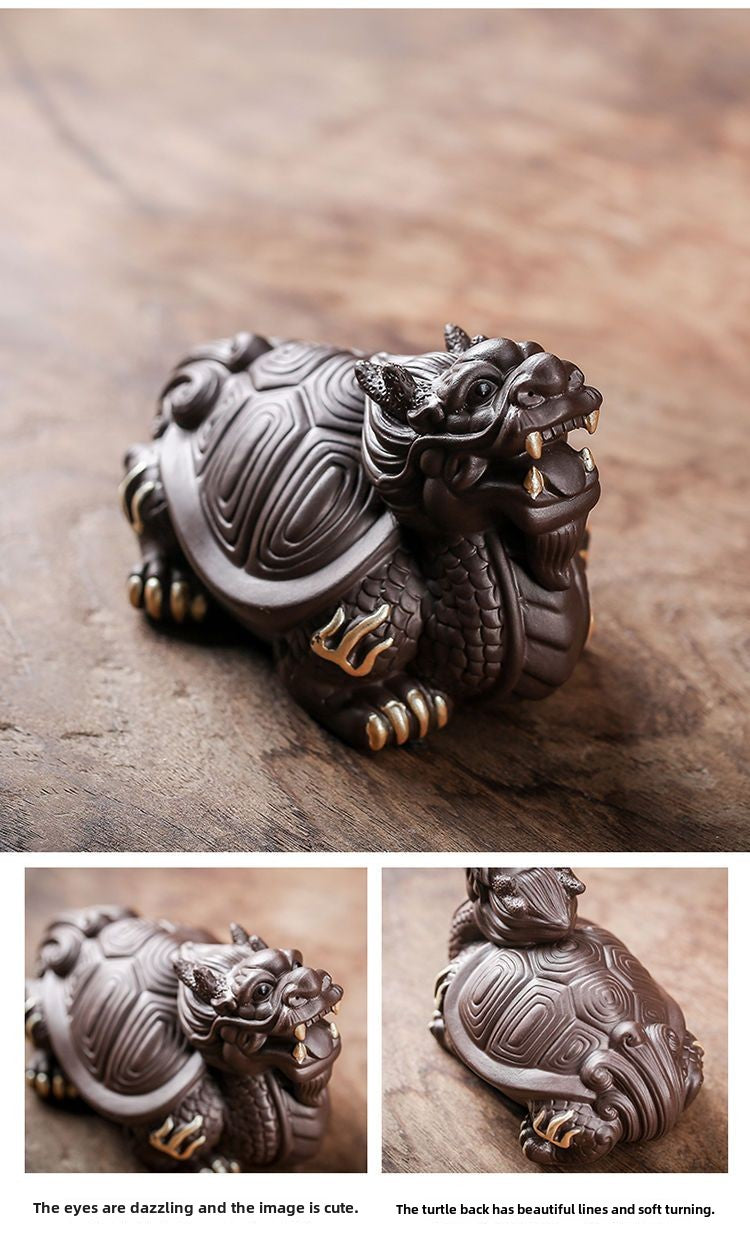 Yixing purple sand blessing dragon turtle tea pet blessing fortune sculpture handmade tea set tea ceremony tea tray tea table tea play ornaments