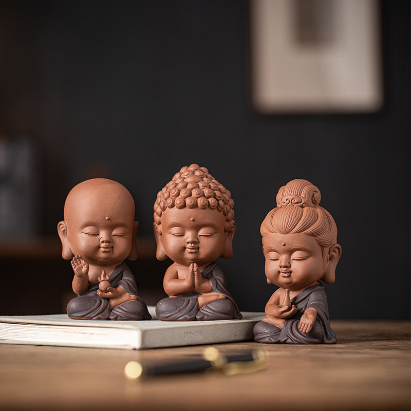 Zen purple sand small Tathagata tea pet ornaments boutique can be raised ceramic small Buddha statue tea toy tea tray tea table tea ceremony accessories