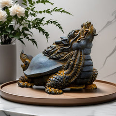 Antique cast iron fortune-bringing dragon turtle fish tank landscaping basalt decoration creative desktop auspicious beast ornaments hand-carved tea pet