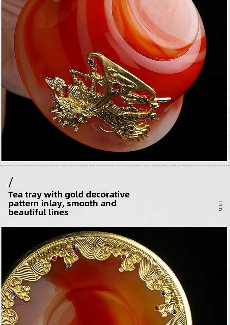 High-grade gold inlaid jade dragon and phoenix large covered bowl tea cup glazed jade tea bowl with lid tea set ancient kung fu tea bowl