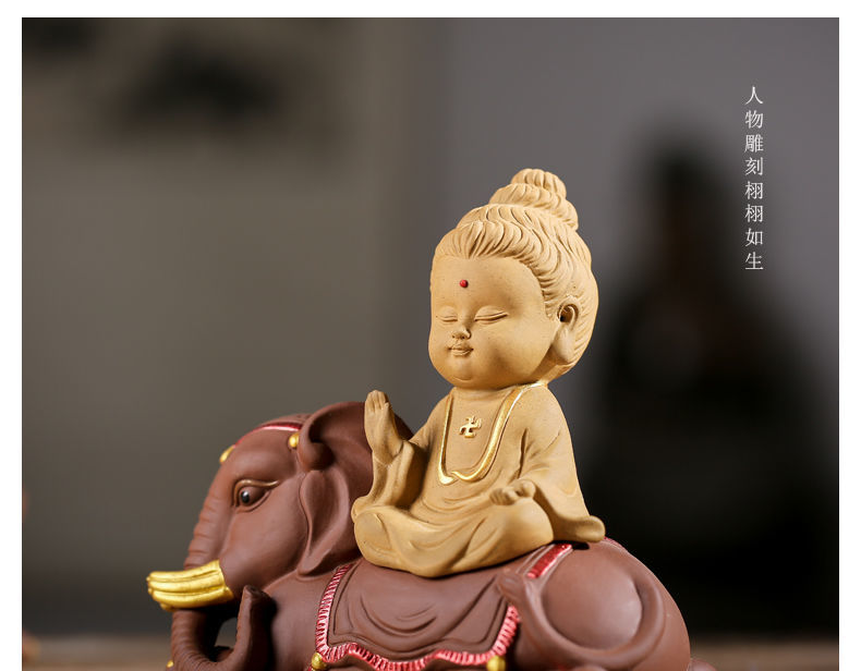 The Three Holy Ones of the West, Guanyin, Tathagata, Ksitigarbha, purple sand Buddha statues, tea pets, Chinese Zen ornaments