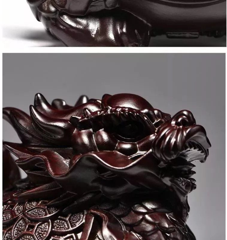 Ebony wood carved dragon turtle ornaments mahogany carving crafts solid wood dragon head turtle basalt home office decoration