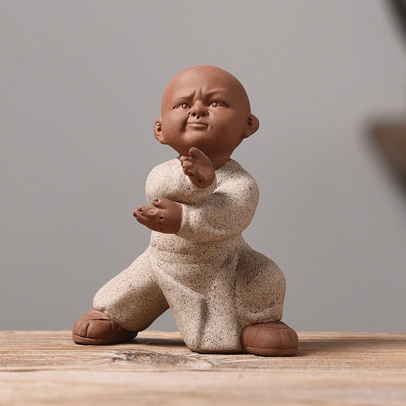 Tea pet ornaments can be kept Kung Fu Tai Chi little monk sand mining eight-style Zen desktop office personality decoration