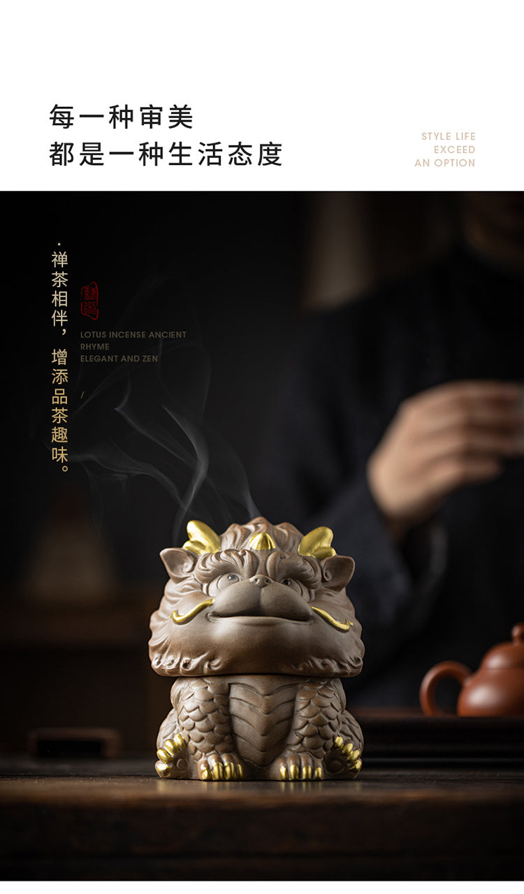 Kirin Incense Burner Suanni Ceramic Mugwort Creative Incense Burner Sandalwood Agarwood Tea Pet Zen Mythical Beast Ornaments