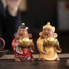 The God of Wealth receives the fine purple sand fortune tea pet tea table tea table decoration fully handmade sculpture