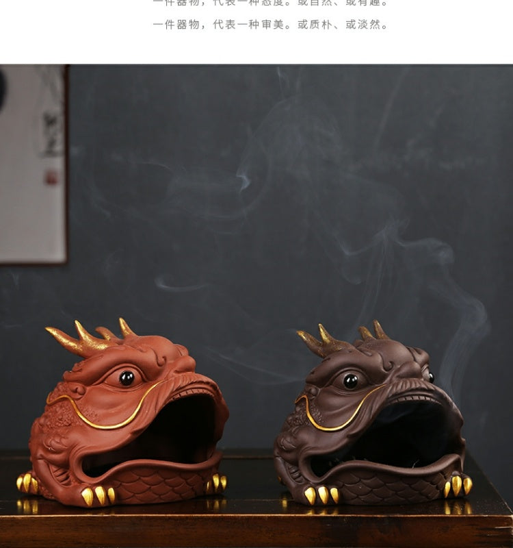 Creative purple sand fortune-bringing golden toad plate incense burner Chinese dragon toad home indoor sandalwood agarwood aromatherapy burner tea table decoration