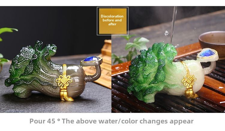 Creative tea pet color-changing ornaments to attract wealth and raise Ruyi jade cabbage tea set tea toy tea tray tea table tea ceremony accessories