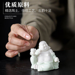 [Exquisite Ceramics] Dehua White Porcelain Maitreya Buddha Zen Tea Pet Ornaments Little Monk Tea Tray Tea Ceremony Supplies Accessories Car Decoration Supplies