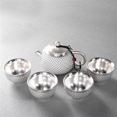 [Kaolin material] Enamel handmade ceramic silver-plated tea set 999 silver automatic tea set Kung Fu teacup tea brewing household teapot