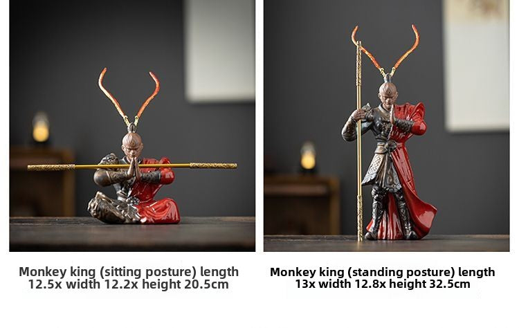 Creative purple sand Monkey King Sun Wukong tea pet ornaments home desktop ceramic crafts fighting Buddha decoration