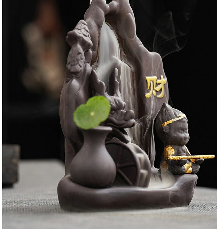 Creative tea pet purple sand backflow incense burner tea ceremony home indoor mountain stream incense ornaments sandalwood agarwood incense