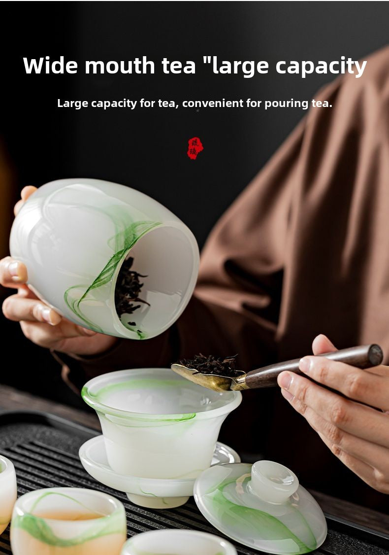 Mutton Fat Jade Porcelain Glass Kung Fu Tea Set 2025 New Light Luxury High-end Home Boutique High-end Tea Cup Set