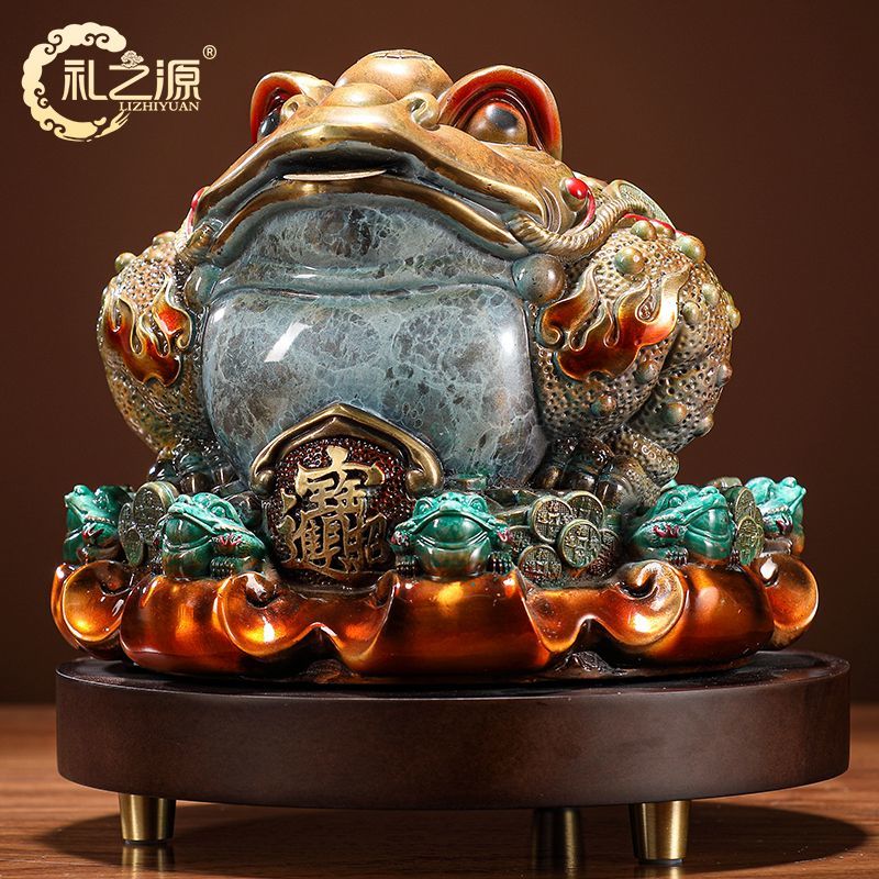 The source of gifts to attract wealth and prosperity, all-copper golden toad ornaments, three-legged toad, copper golden cicada, store front desk decoration, opening gift