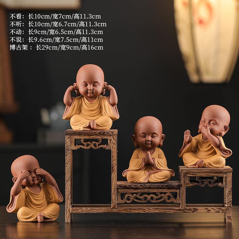 Chinese Zen Three Little Monks Cute Characters Ceramic Home Furnishings Office Desktop Zen Tea Pet Furnishings