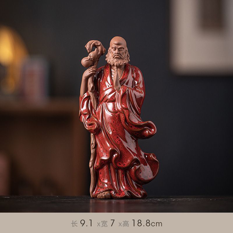 Zen ceramic sculpture of Bodhidharma, a figure on the desktop, a tea pet for the living room, a tea room, a shelf for decoration