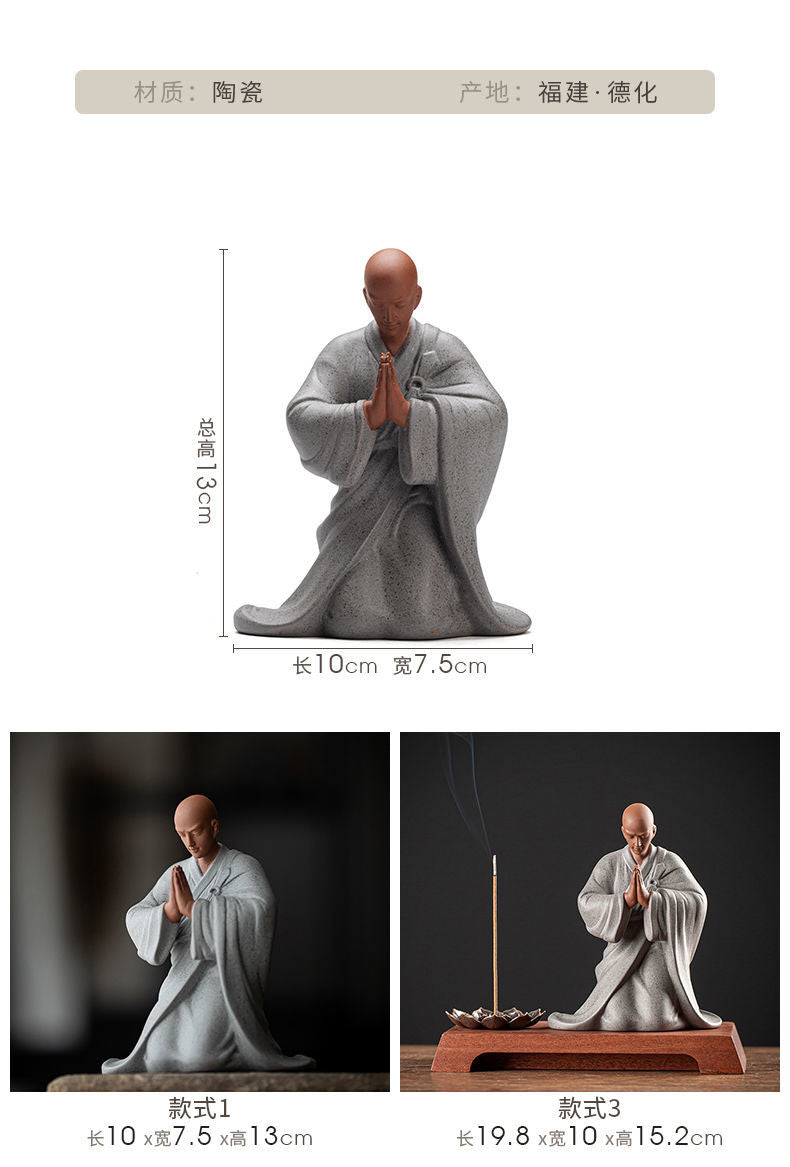 Creative purple sand little monk tea pet ornaments Zen Buddhist ceramic tea table study decoration potted gardening landscaping