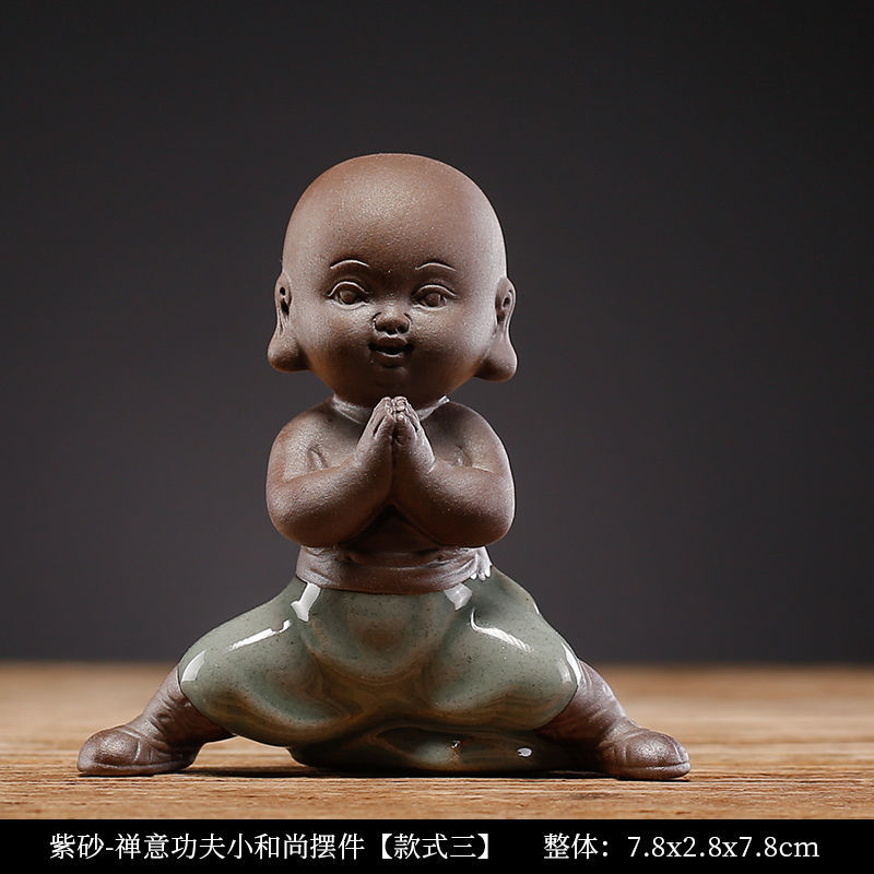 Tea pet ornaments ceramic kung fu little monk boutique can be raised high white porcelain sand mining living room decoration tea utensils table accessories