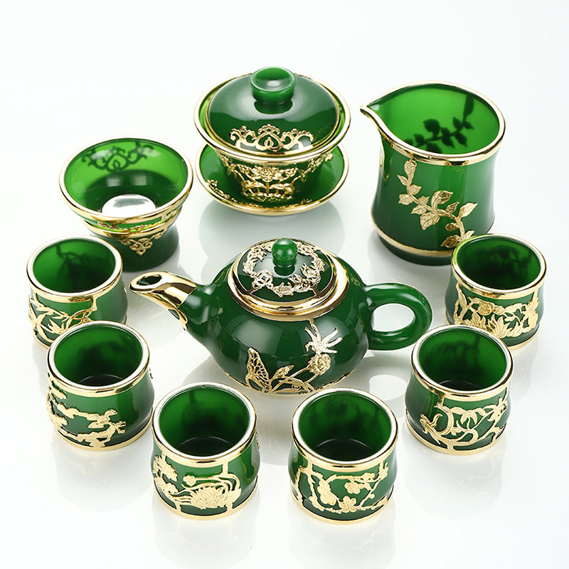 Qimeiyoupin gilded glazed bowl Kung Fu tea set office home agate jade tea cup gift box