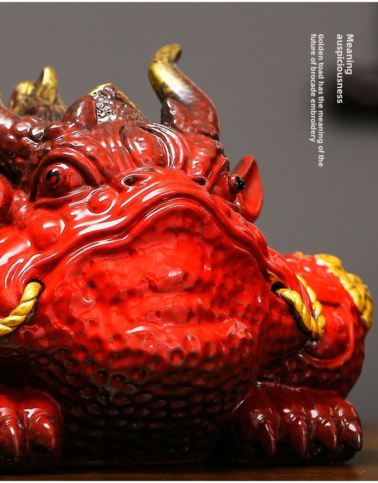 Fortune-attracting golden toad Feng Shui ornaments, large toad tea pets, can be raised as office shop opening gifts, ceramic crafts