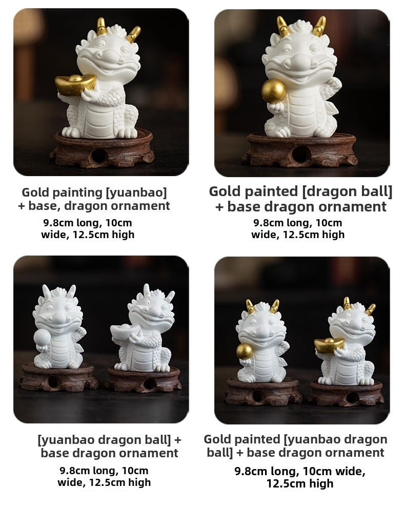 Creative white porcelain cute zodiac dragon tea pet ornaments lucky dragon tea ceremony tea play tea table decoration mascot gift