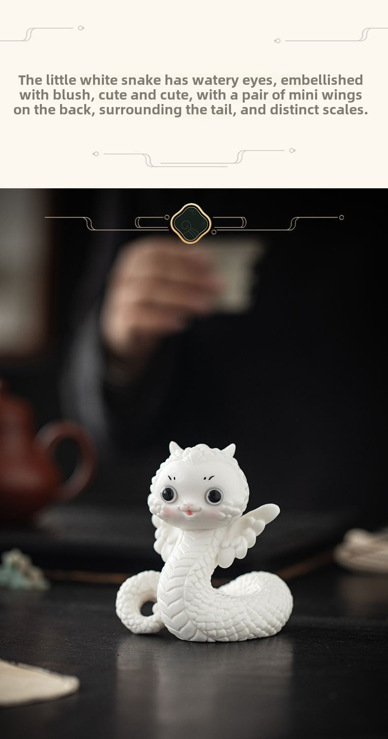 Ceramic little white snake soaring to the top creative boutique tea pet ornaments cute zodiac tea toy tea table mascot gift